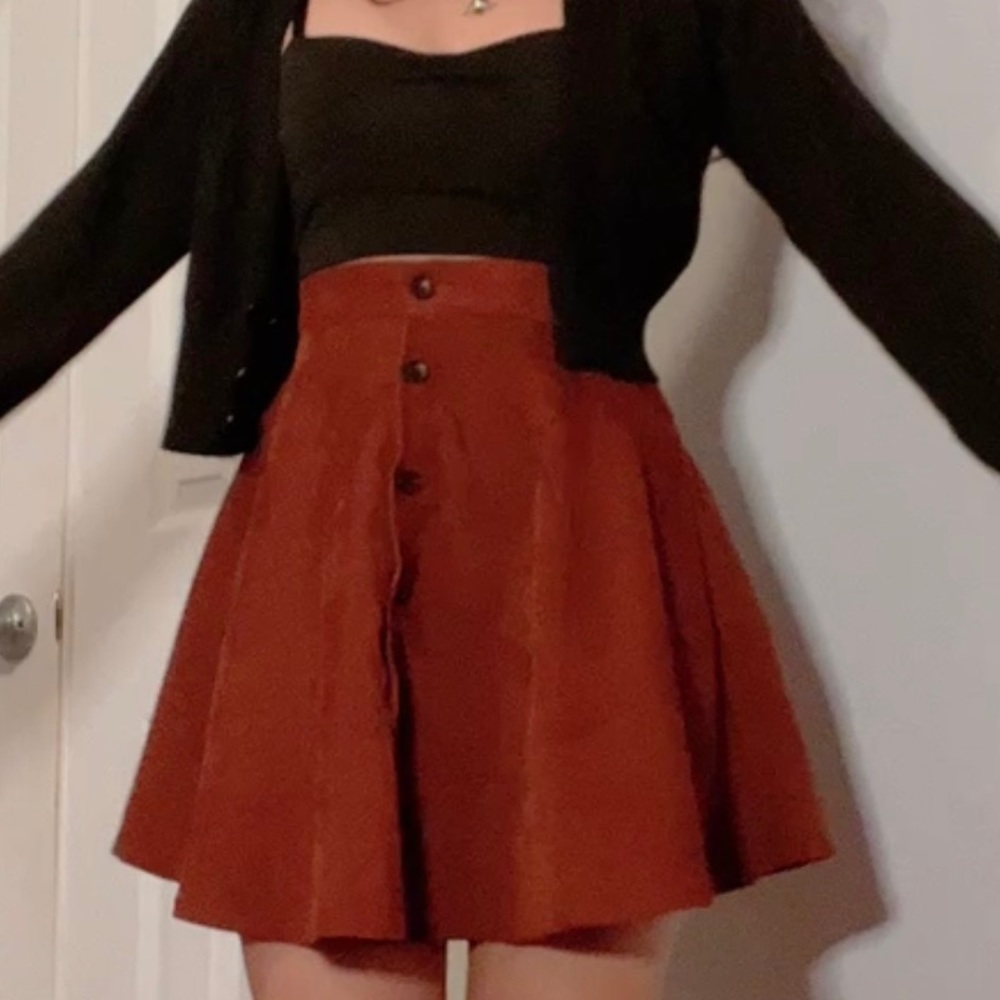 SHEIN A-line button up flare corduroy skirt